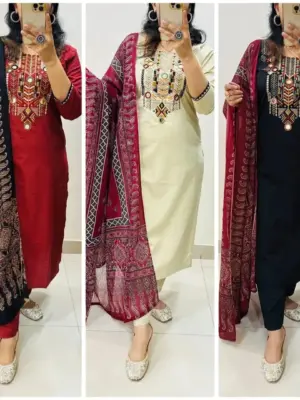 ✨ এমব্রয়ডারি ডলার ওয়ার্ক থ্রিপিস – নরম সুতি কাপড়ে এলিগ্যান্ট ডিজাইন