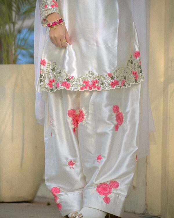 Luxury Satin Embroidery Three Piece with Organza Dupatta for Women