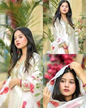 Luxury Satin Embroidery Three Piece with Organza Dupatta for Women