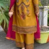 media_69c8249fcabc0 Mustard Embroidered Dress with Magenta Georgette Orna