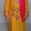 media_69c824a07ccc4 Mustard Embroidered Dress with Magenta Georgette Orna