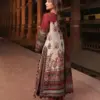 Deep Maroon Lahori Cotton 3-Piece Suite with Elegant Embroidery