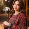 Deep Maroon Lahori Cotton 3-Piece Suite with Elegant Embroidery