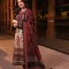 Deep Maroon Lahori Cotton 3-Piece Suite with Elegant Embroidery